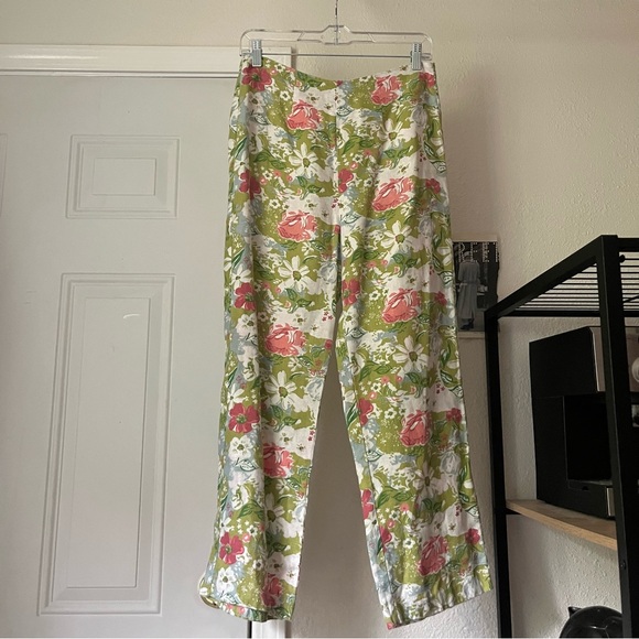 REFORMATION white green red floral linen straight leg...
